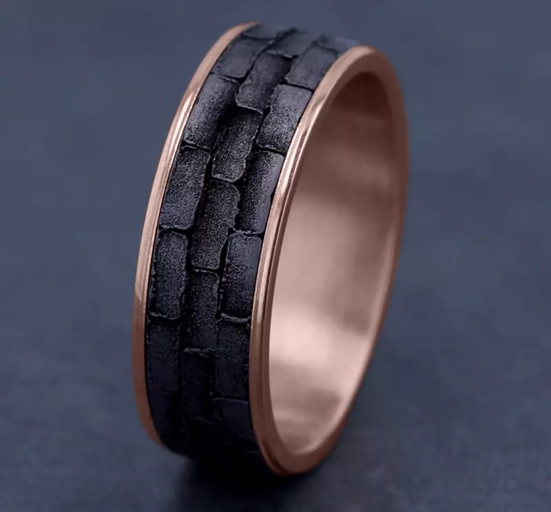 Rose Gold 14k & Tantalum Masonry Tantalum & Gold Comfort-Fit Band (7.5mm)