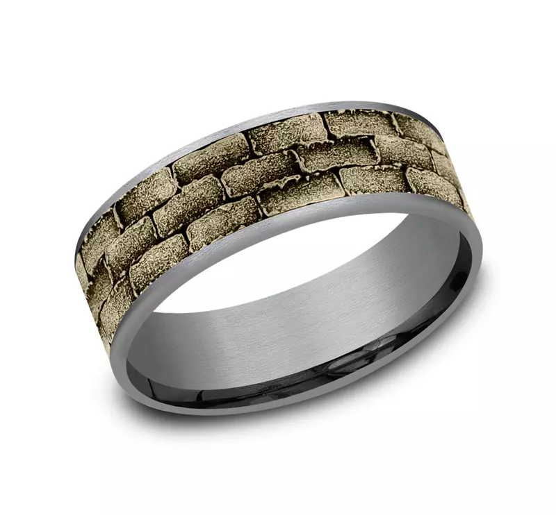 Yellow Gold 14k & Tantalum Masonry Gold & Tantalum Comfort-Fit Band (7.5mm)
