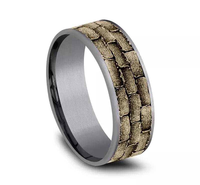 Yellow Gold 14k & Tantalum Masonry Gold & Tantalum Comfort-Fit Band (7.5mm)