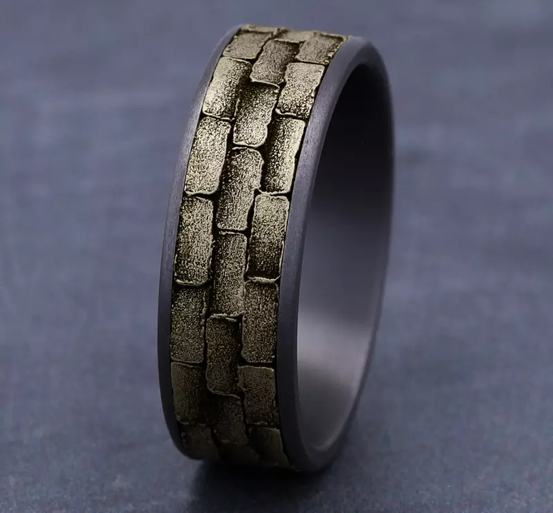 Yellow Gold 14k & Tantalum Masonry Gold & Tantalum Comfort-Fit Band (7.5mm)