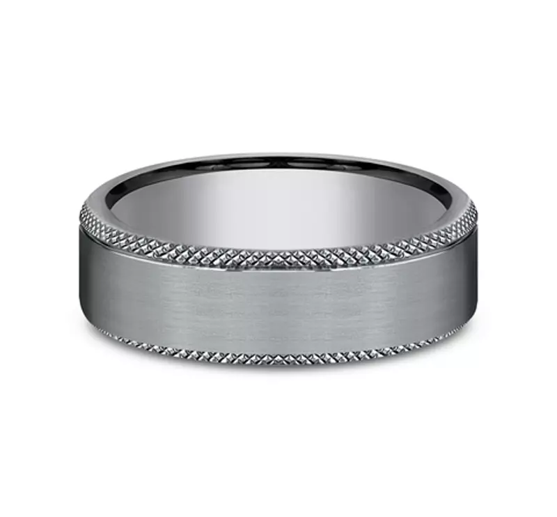 Tantalum Satin Grey Tantalum Knurled Edge Comfort Fit Band (6.5mm)