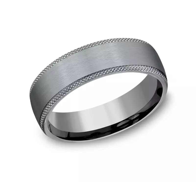 Tantalum Satin Grey Tantalum Knurled Edge Comfort Fit Band (6.5mm)