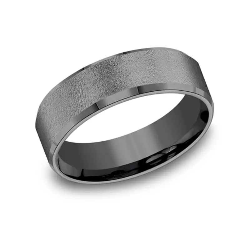 Tantalum Midnight Textured Beveled Comfort-Fit Band (7mm)
