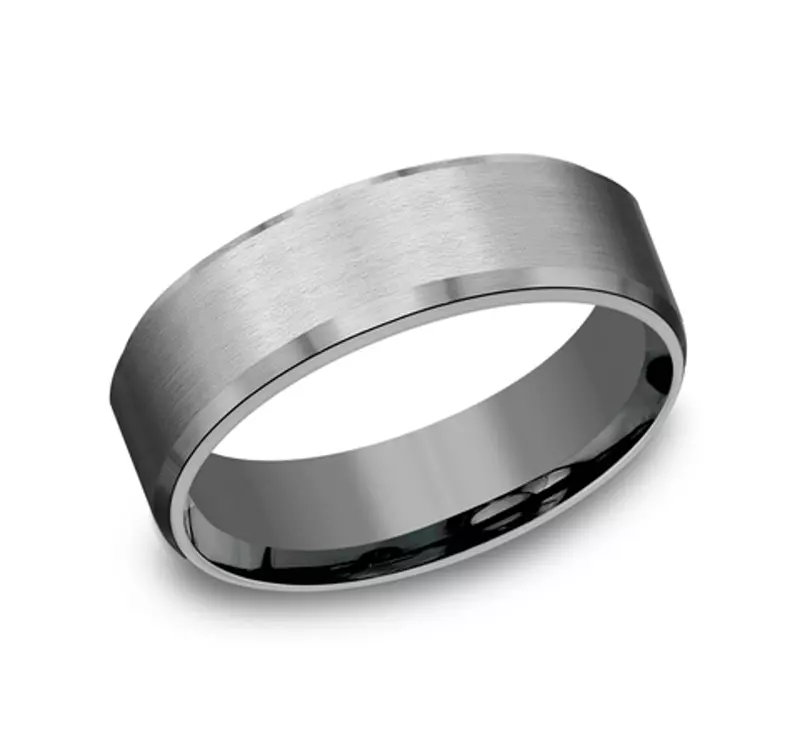 Tantalum Slate Satin Beveled Comfort-Fit Band (7mm)