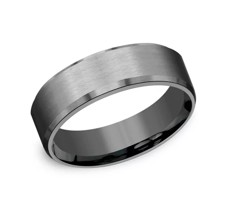 Tantalum Midnight Satin Beveled Comfort-Fit Band (7mm)