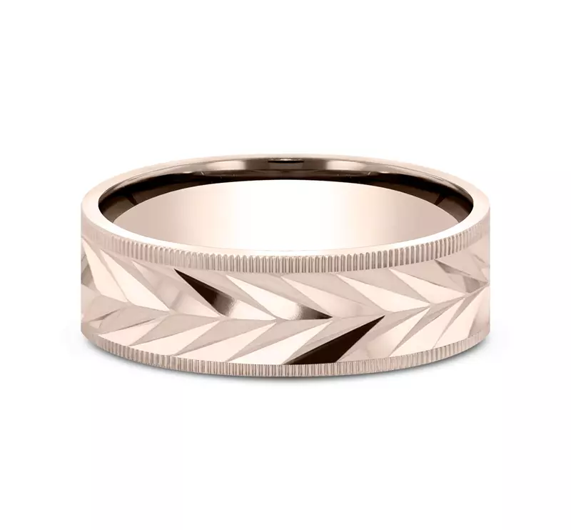 14K Rose Gold Vector-Cut Coin Edge Band (7mm)