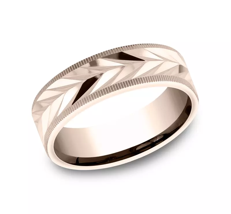 14K Rose Gold Vector-Cut Coin Edge Band (7mm)
