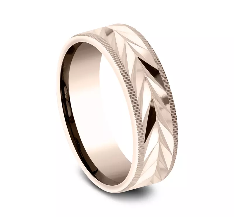 14K Rose Gold Vector-Cut Coin Edge Band (7mm)