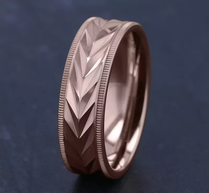 14K Rose Gold Vector-Cut Coin Edge Band (7mm)
