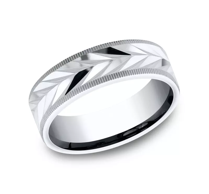 14K White Gold Vector-Cut Coin Edge Band (7mm)