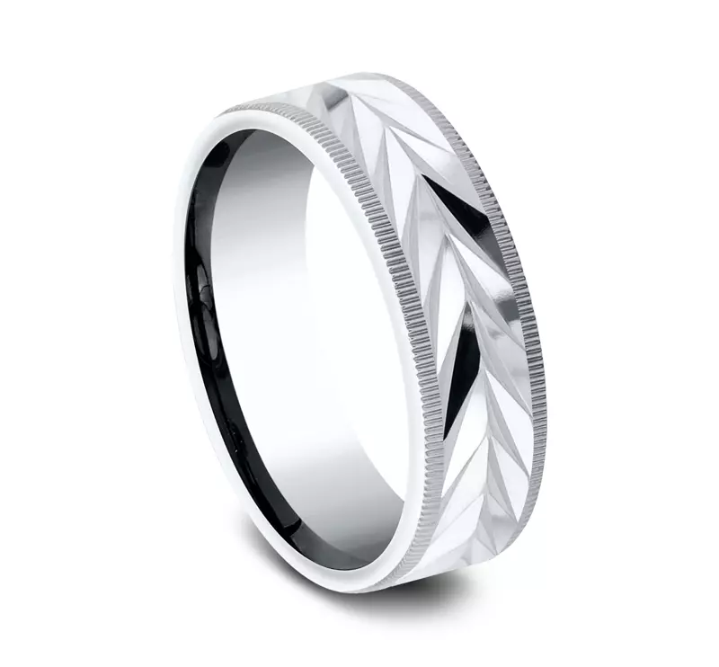 14K White Gold Vector-Cut Coin Edge Band (7mm)