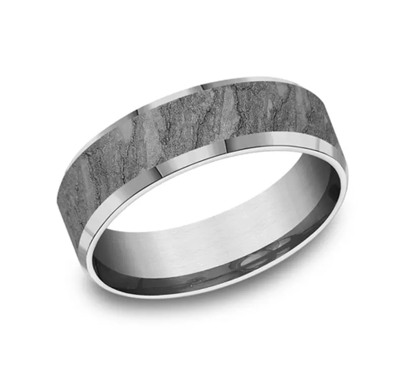 Tantalum Granite Beveled Comfort-Fit Band (7mm)