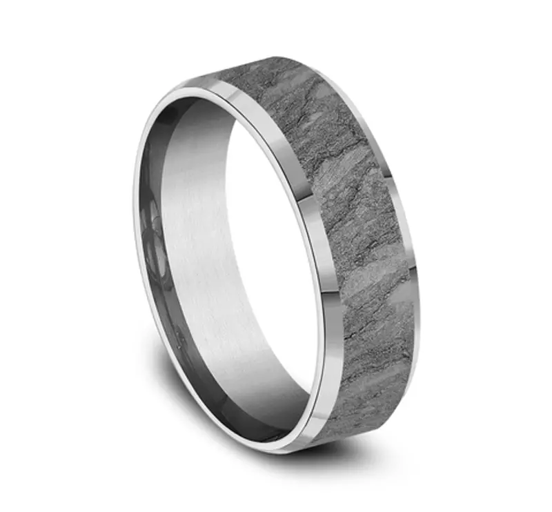 Tantalum Granite Beveled Comfort-Fit Band (7mm)