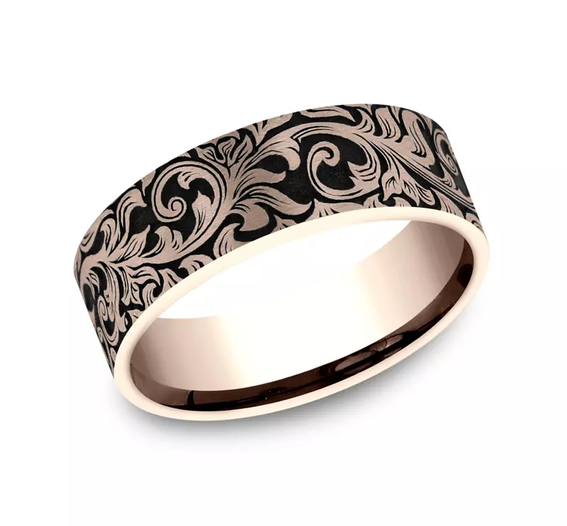 14K Rose Gold Nightfall Engraved Flat Comfort-Fit Band (8mm)