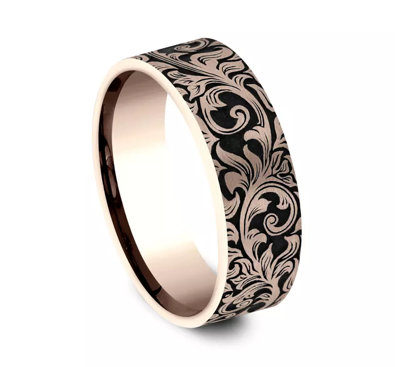 14K Rose Gold Nightfall Engraved Flat Comfort-Fit Band (8mm)