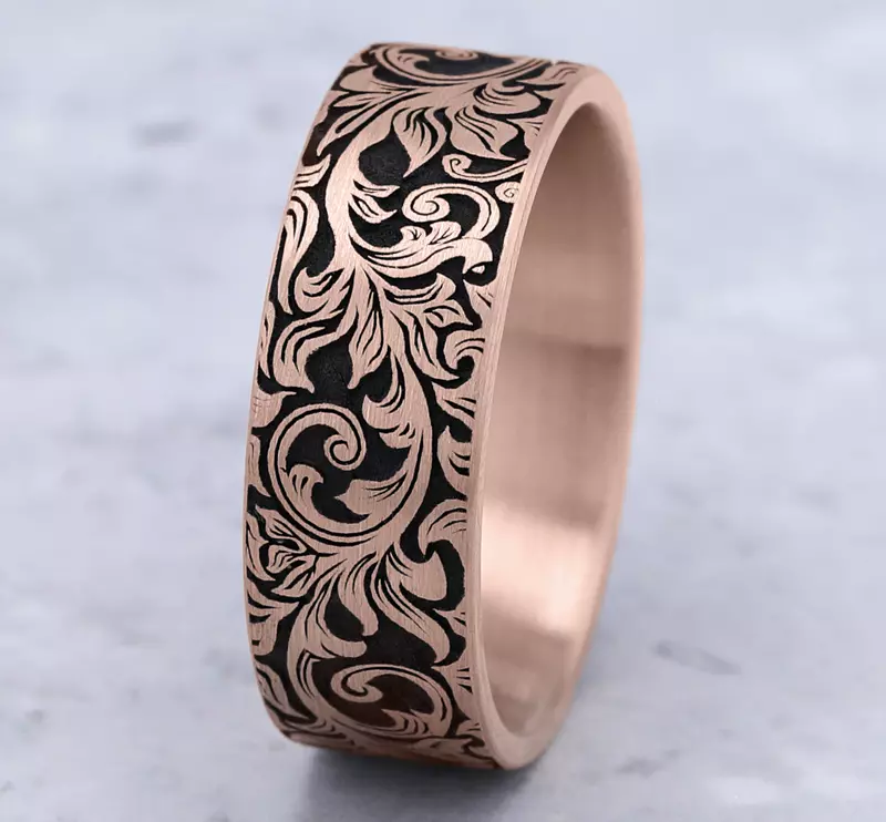 14K Rose Gold Nightfall Engraved Flat Comfort-Fit Band (8mm)