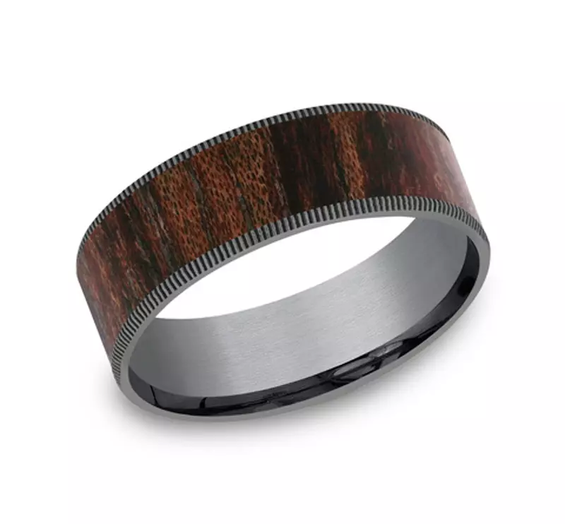 Tantalum Timber Coin Edge Comfort-Fit Band (7.5mm)
