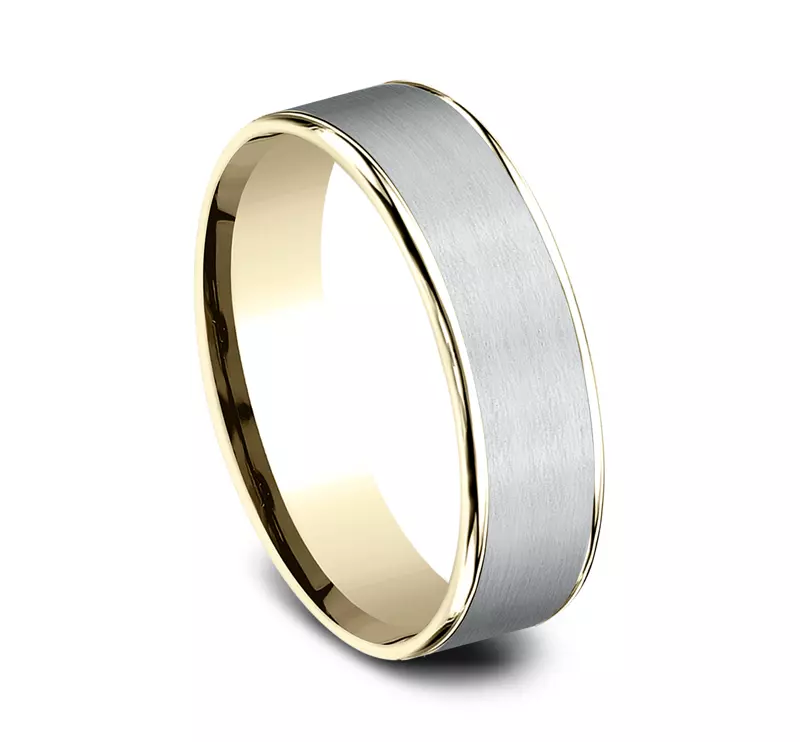 White Gold 14k & Yellow Gold 14k Axis Satin Two-Tone Comfort-Fit Band (6.5mm)