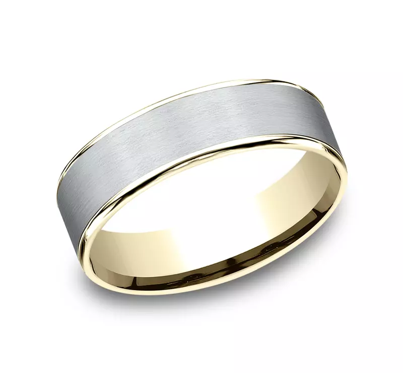 White Gold 14k & Yellow Gold 14k Axis Satin Two-Tone Comfort-Fit Band (6.5mm)