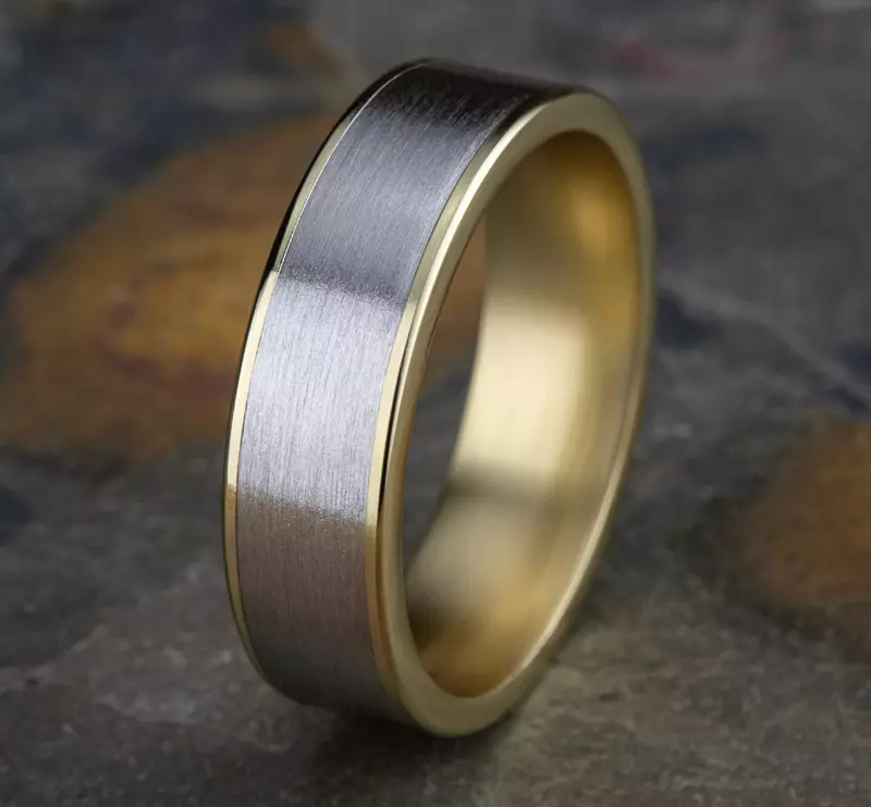 White Gold 14k & Yellow Gold 14k Axis Satin Two-Tone Comfort-Fit Band (6.5mm)