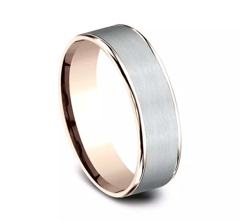White Gold 14k & Rose Gold 14k Axis Satin Two-Tone Comfort-Fit Band (6.5mm)