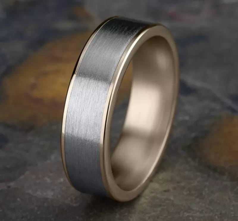 White Gold 14k & Rose Gold 14k Axis Satin Two-Tone Comfort-Fit Band (6.5mm)