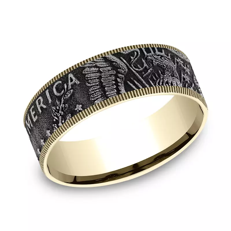 Yellow Gold 14k & Tantalum Liberty Coin-Edge Two-Tone Comfort-Fit Band (7.5mm)