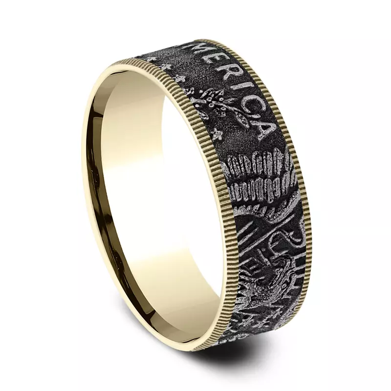 Yellow Gold 14k & Tantalum Liberty Coin-Edge Two-Tone Comfort-Fit Band (7.5mm)