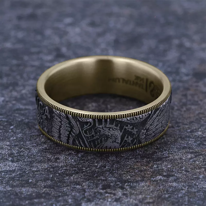 Yellow Gold 14k & Tantalum Liberty Coin-Edge Two-Tone Comfort-Fit Band (7.5mm)