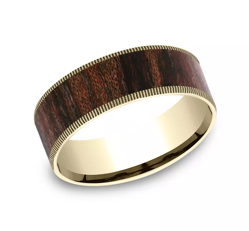 14K Yellow Gold Cherry Wood Comfort-Fit Band (7.5mm)