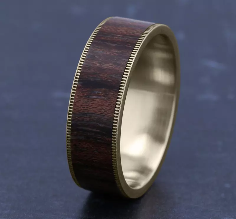 14K Yellow Gold Cherry Wood Comfort-Fit Band (7.5mm)