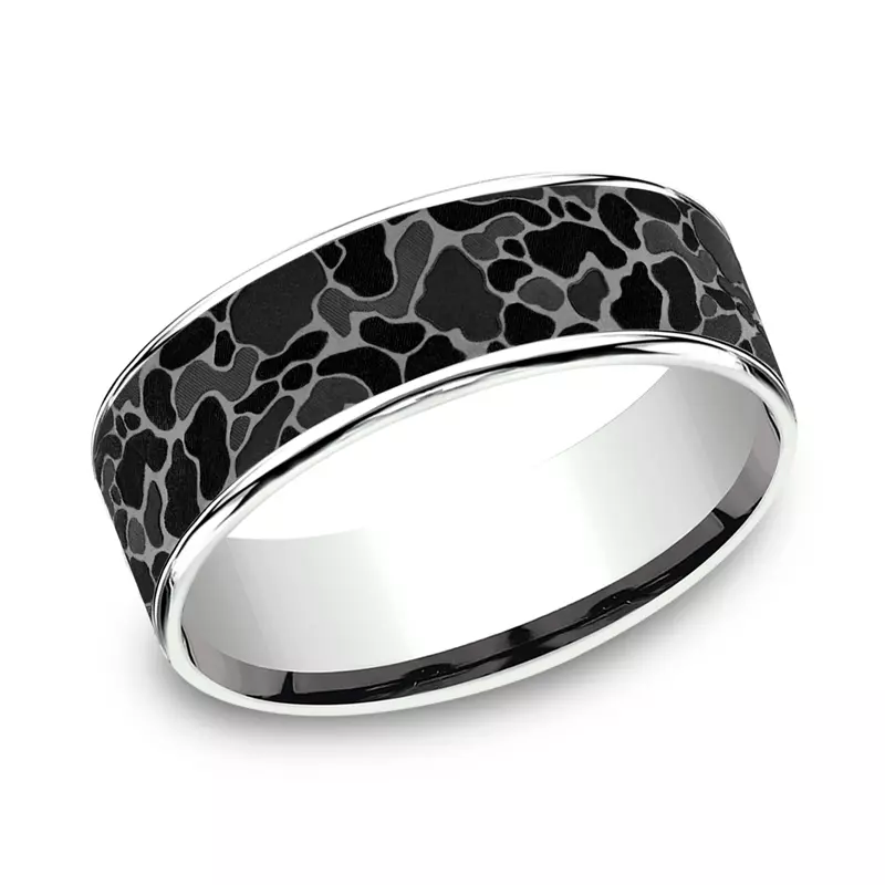 White Gold 14k & Tantalum Stealth Camo Two-Tone Comfort-Fit (7.5mm)