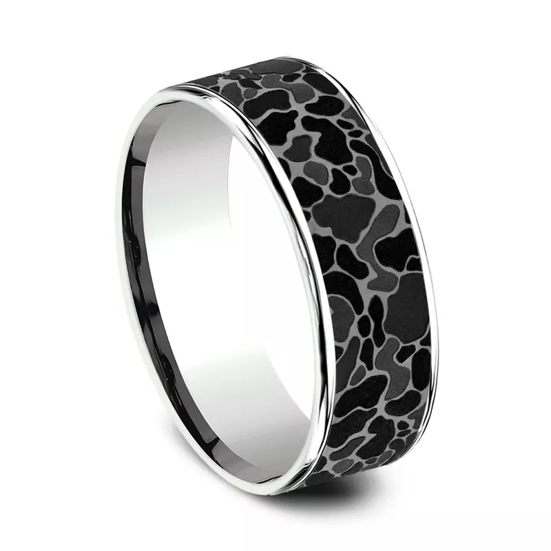 White Gold 14k & Tantalum Stealth Camo Two-Tone Comfort-Fit (7.5mm)
