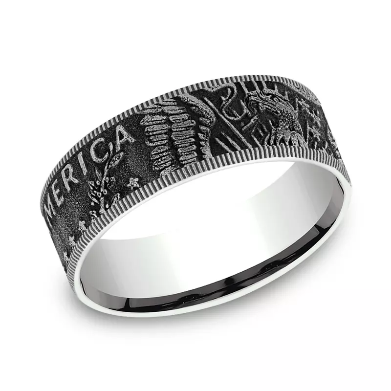 White Gold 14k & Tantalum Liberty Coin-Edge Two-Tone Comfort-Fit Band (7.5mm)