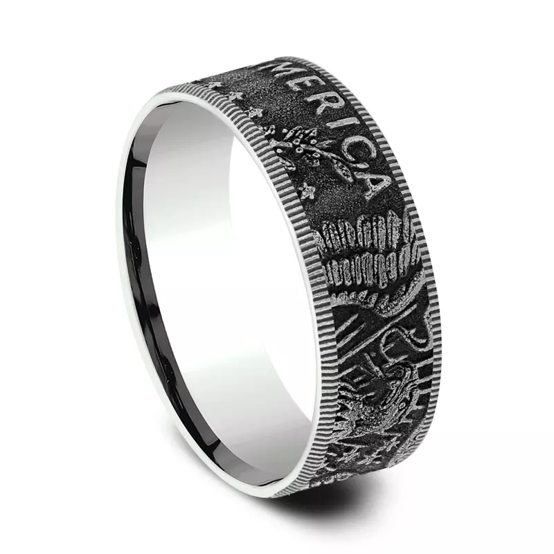 White Gold 14k & Tantalum Liberty Coin-Edge Two-Tone Comfort-Fit Band (7.5mm)