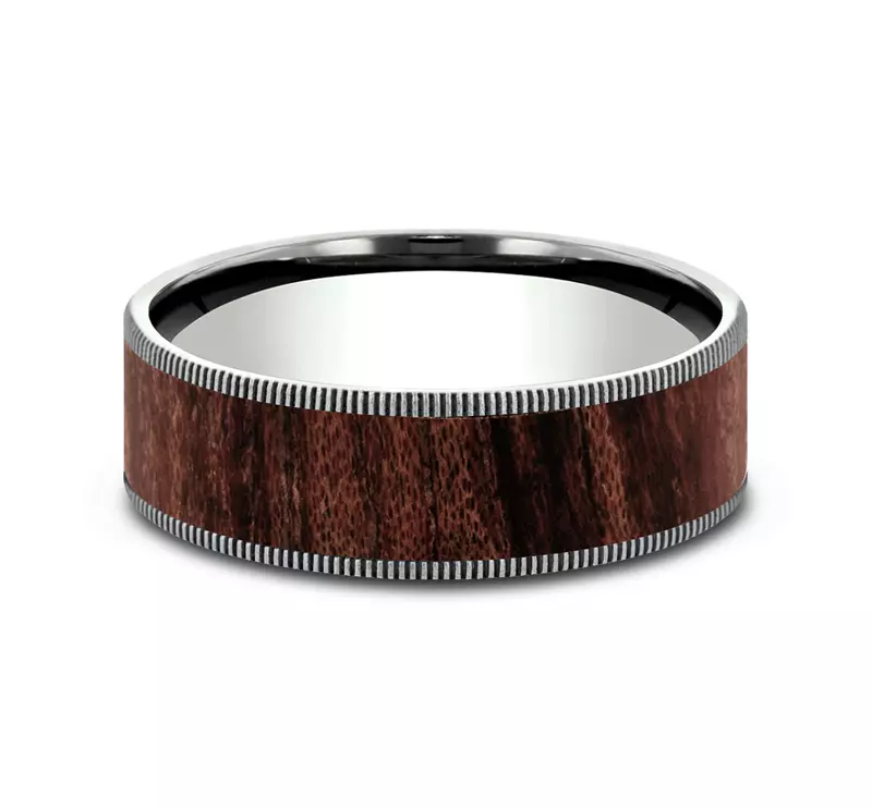 14K White Gold Cherry Wood Comfort-Fit Band (7.5mm)