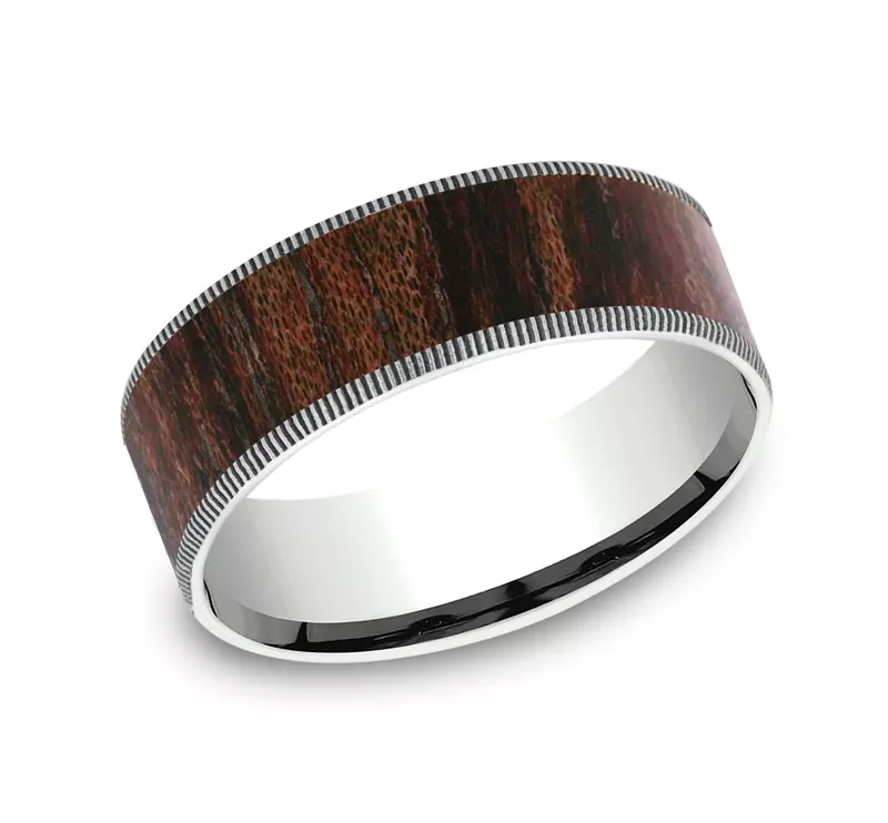 14K White Gold Cherry Wood Comfort-Fit Band (7.5mm)