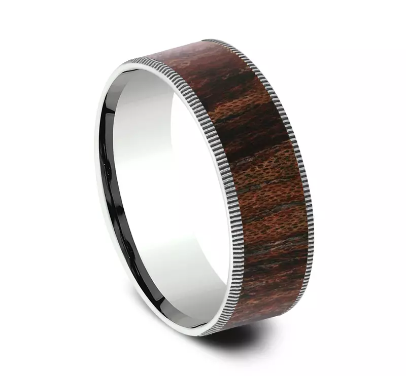 14K White Gold Cherry Wood Comfort-Fit Band (7.5mm)