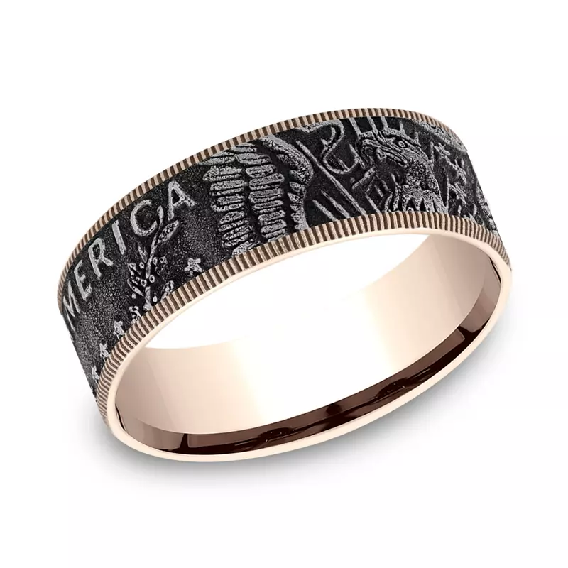Rose Gold 14k & Tantalum Liberty Coin-Edge Two-Tone Comfort-Fit Band (7.5mm)