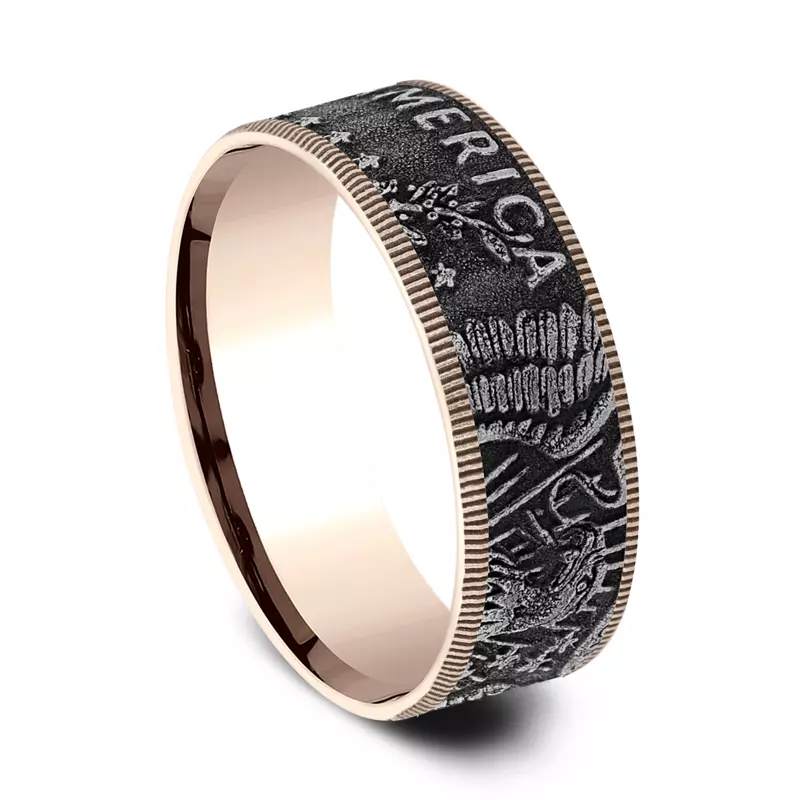 Rose Gold 14k & Tantalum Liberty Coin-Edge Two-Tone Comfort-Fit Band (7.5mm)