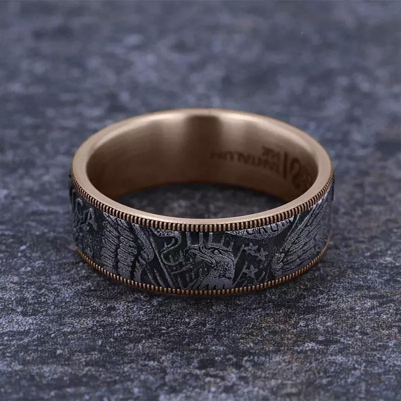 Rose Gold 14k & Tantalum Liberty Coin-Edge Two-Tone Comfort-Fit Band (7.5mm)