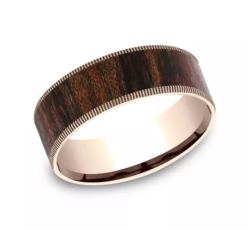 14K Rose Gold Cherry Wood Comfort-Fit Band (7.5mm)