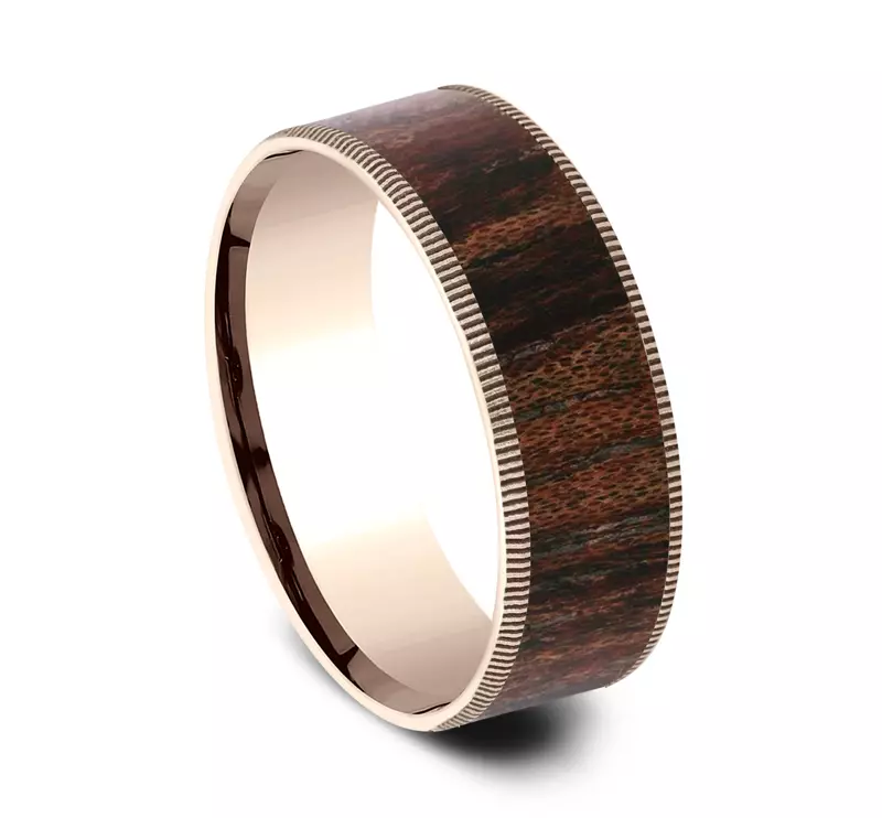 14K Rose Gold Cherry Wood Comfort-Fit Band (7.5mm)
