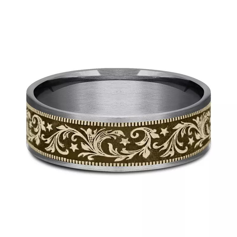 Noir Star Engraved Two-Tone Comfort-Fit Band (7.5mm)