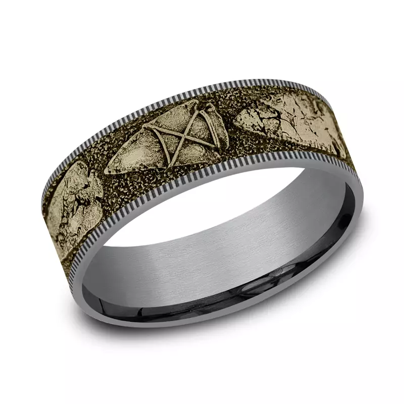 Yellow Gold 14k & Tantalum Arrowstone Two-Tone Comfort-Fit Band (7.5mm)