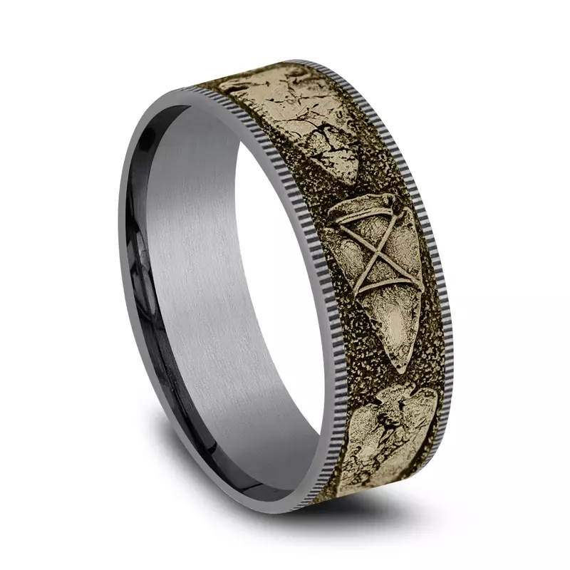 Yellow Gold 14k & Tantalum Arrowstone Two-Tone Comfort-Fit Band (7.5mm)