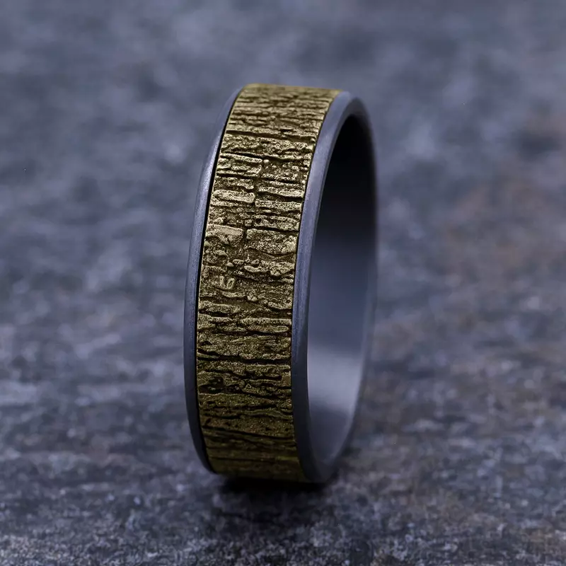 Yellow Gold 14k & Tantalum Ridgebark Two-Tone Comfort-Fit Band (7.5mm)