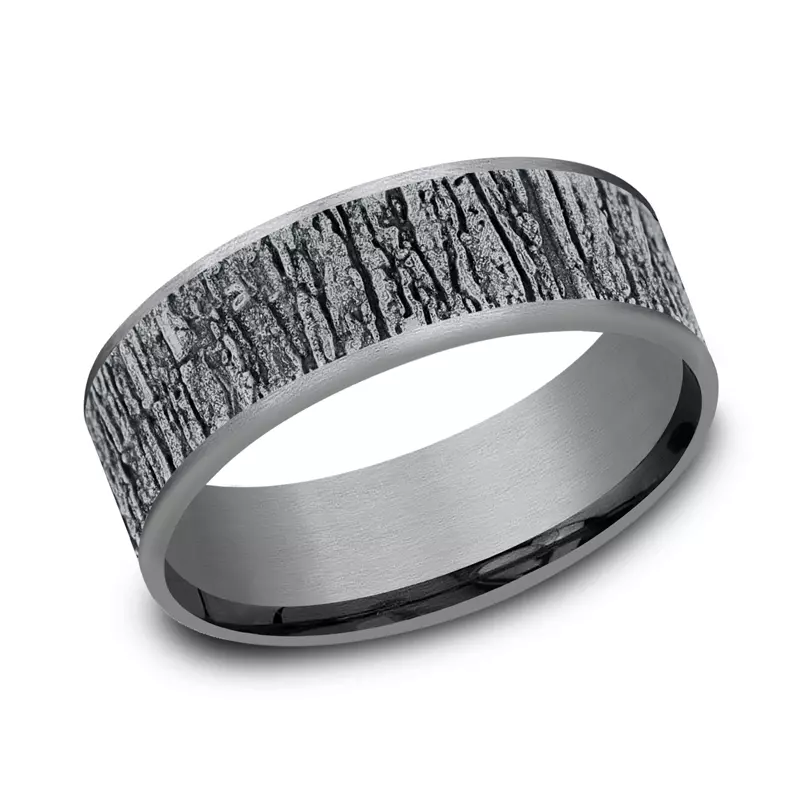 White Gold 14k & Tantalum Ridgebark Two-Tone Comfort-Fit Band (7.5mm)