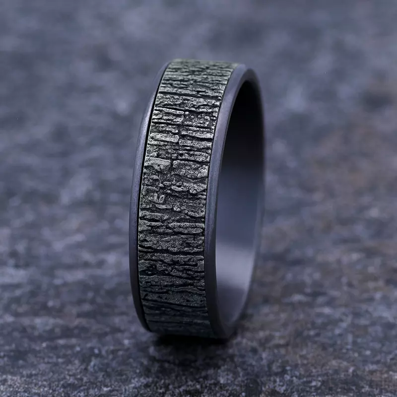 White Gold 14k & Tantalum Ridgebark Two-Tone Comfort-Fit Band (7.5mm)