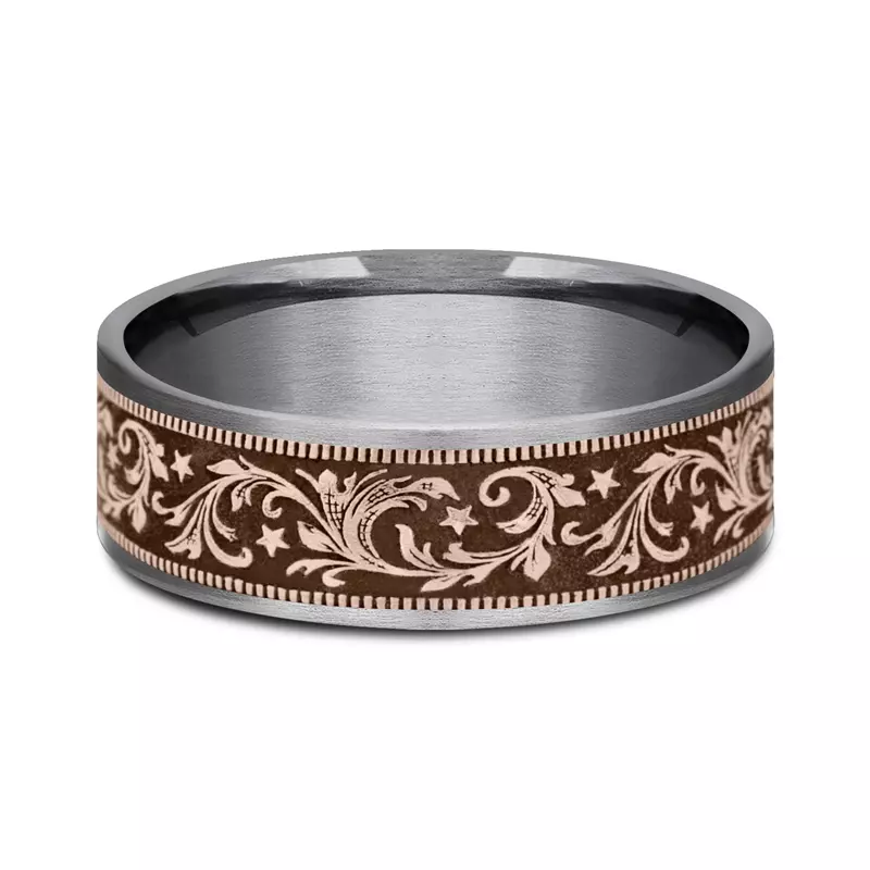 Noir Star Engraved Two-Tone Comfort-Fit Band (7.5mm)